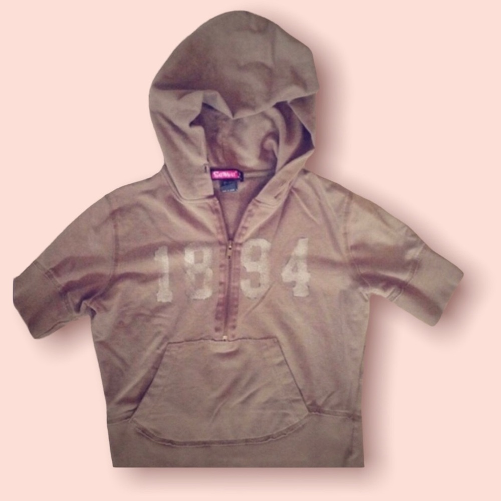 Y2K Cropped Short Sleeve Half Zip Hoodie